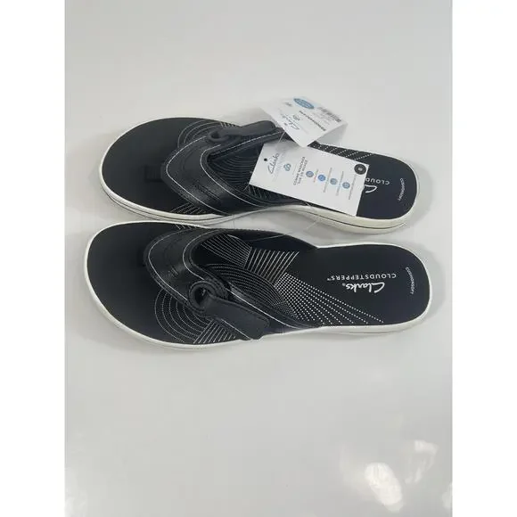 Clarks Breeze Reynah Shoes Women's Size 8 Black Cloudsteppers Thong Sandals New - Picture 1 of 11